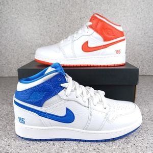 Nike Air Jordan 1 Mid 85 Alternate White Blue Red Sneakers - Size 6Y & 5.5Y